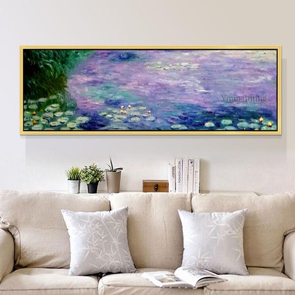 Claude Monet Water lily oil painting on canvas texture lotus painting pond Impression art Water lilies huge long horizontal wall art framed