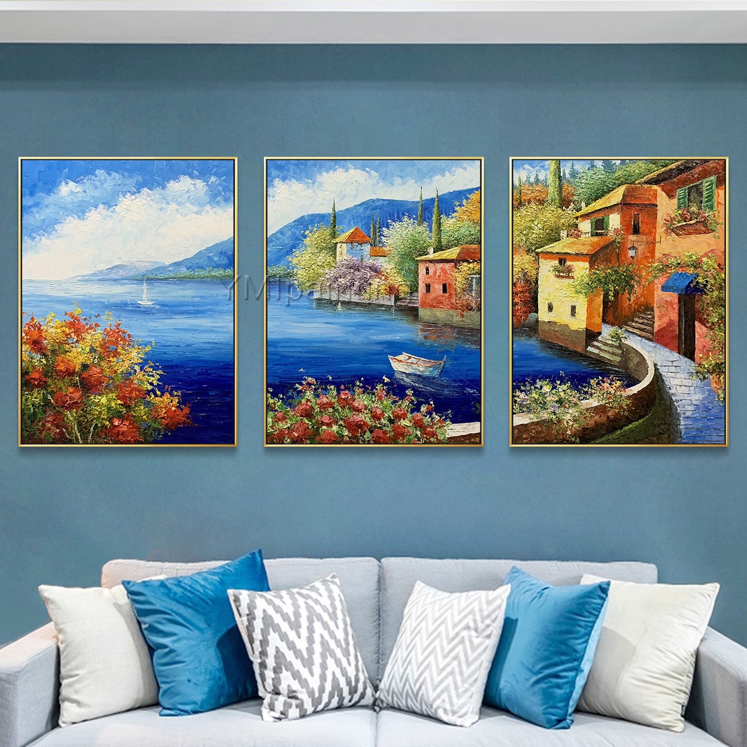 Framed Painting Palette Knife Oil Painting 3 Pieces Wall Art Venice Art ...