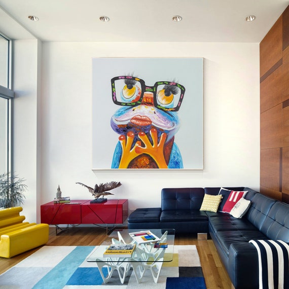 Original Frog Painting With Glasses: Colorful Pop Art Canvas - Etsy