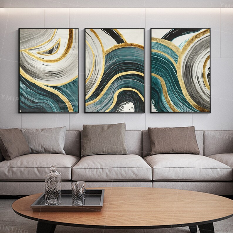 Emerald green wall art Framed painting set of 3 wall art
