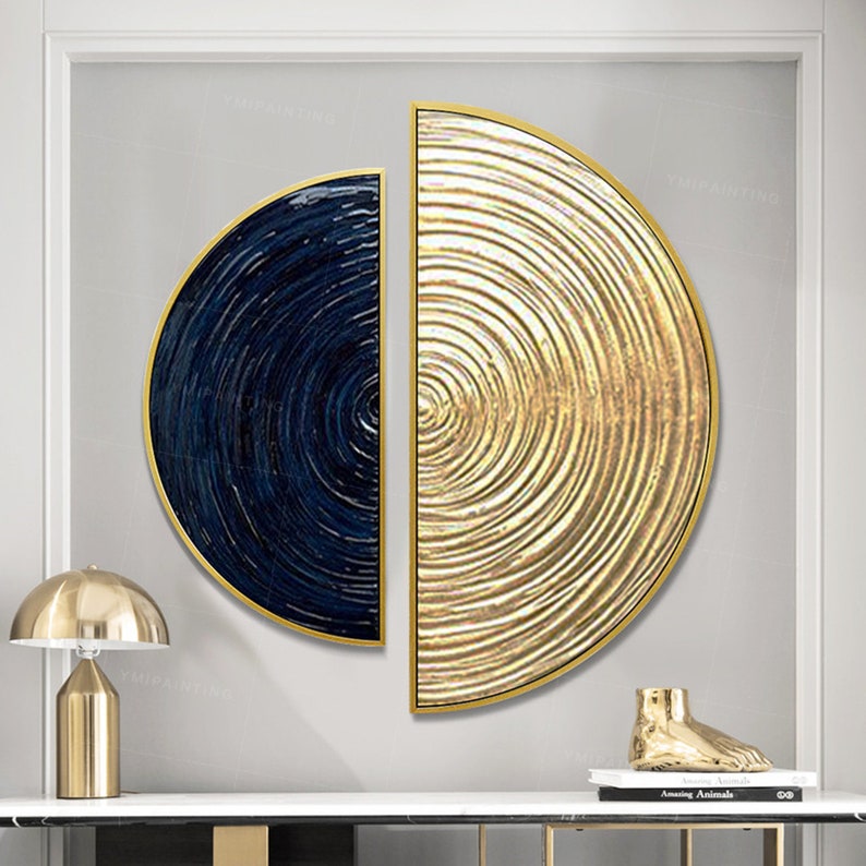 Framed Wall Art Gold Leaf Art Set of 2 Wall Art Navy Blue 2 Etsy
