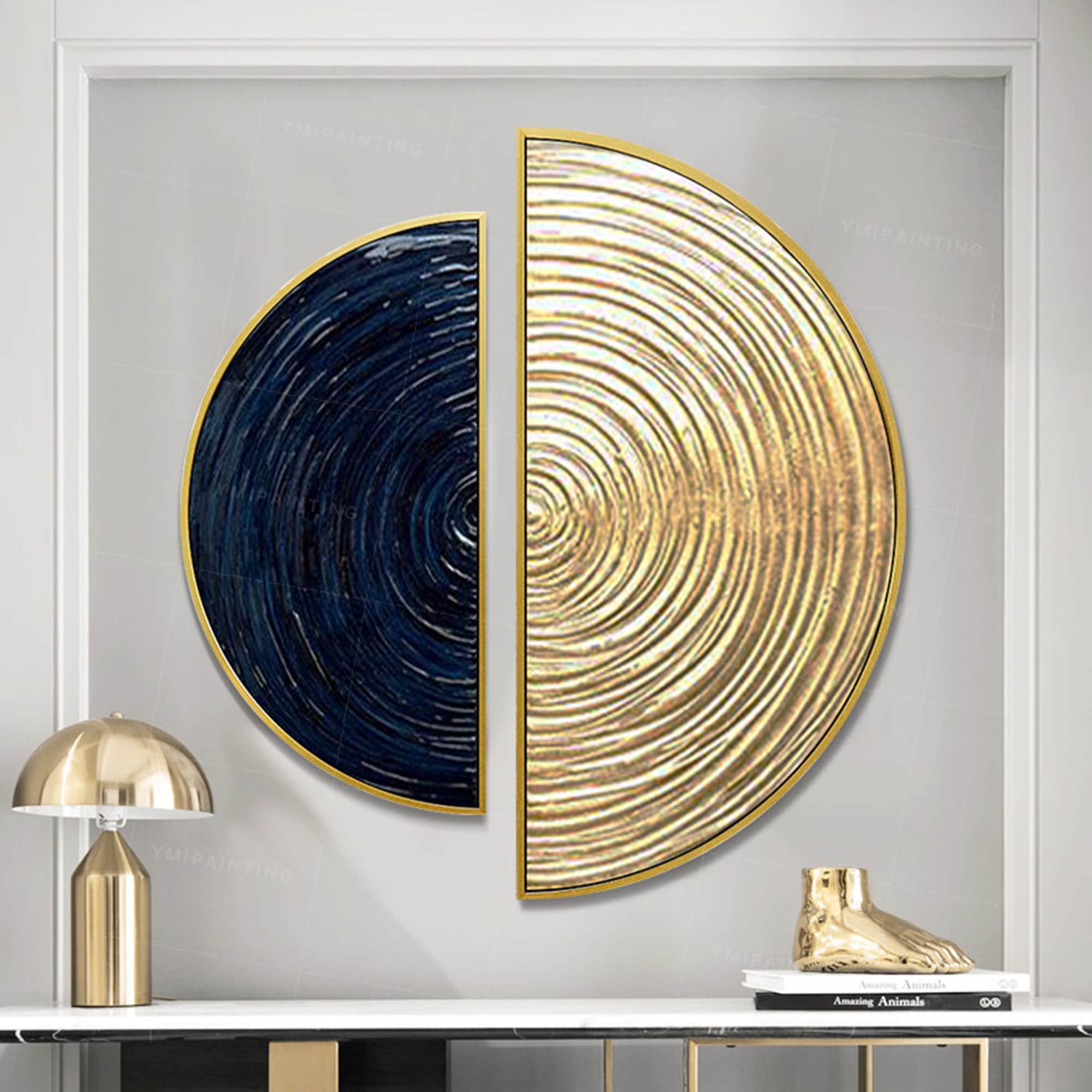 Framed wall art Gold art set of 2 wall art Navy blue Etsy