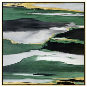 Black Green Gold Leaf Abstract Large Wall Art Modern Art Painting ...