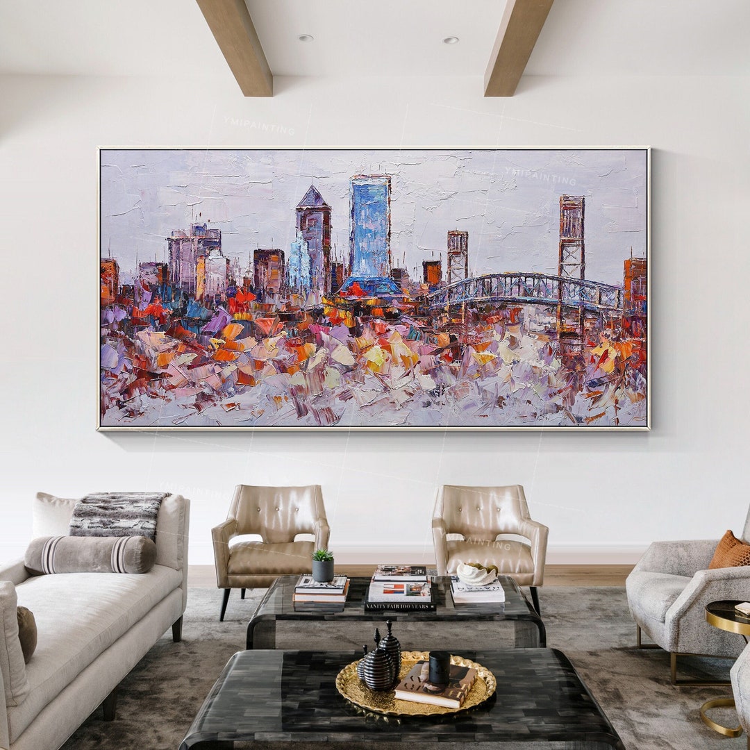 Jacksonville Florida Skyline Wall Art City Oil Painting on Canvas