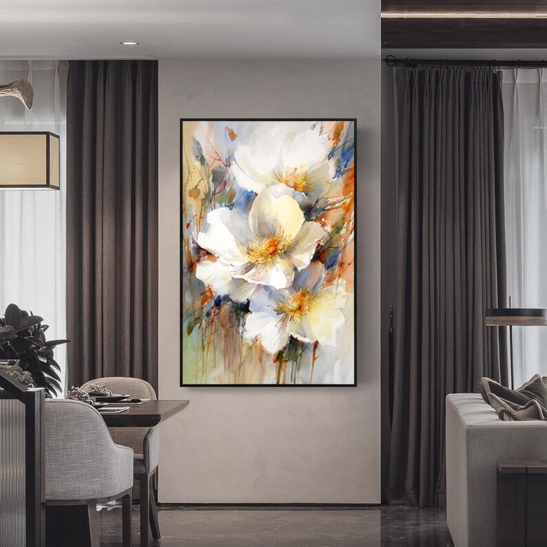 Pintura al óleo de flores blancas: Arte floral con espátula sobre lienzo. imagen 6