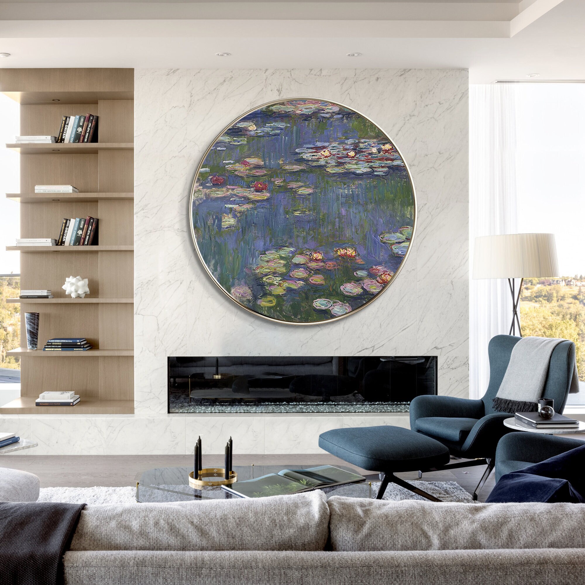 Monet painting,circular painting,water lily painting,monet canvas,lotus oil painting,circular wall art,monet oil painting,monet art,Ymipaint
