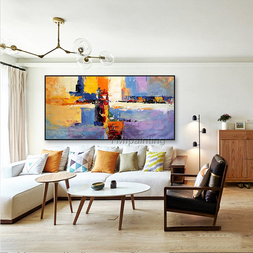 Abstract Painting Blue Yellow Color Painting on Canvas Art Huge Size