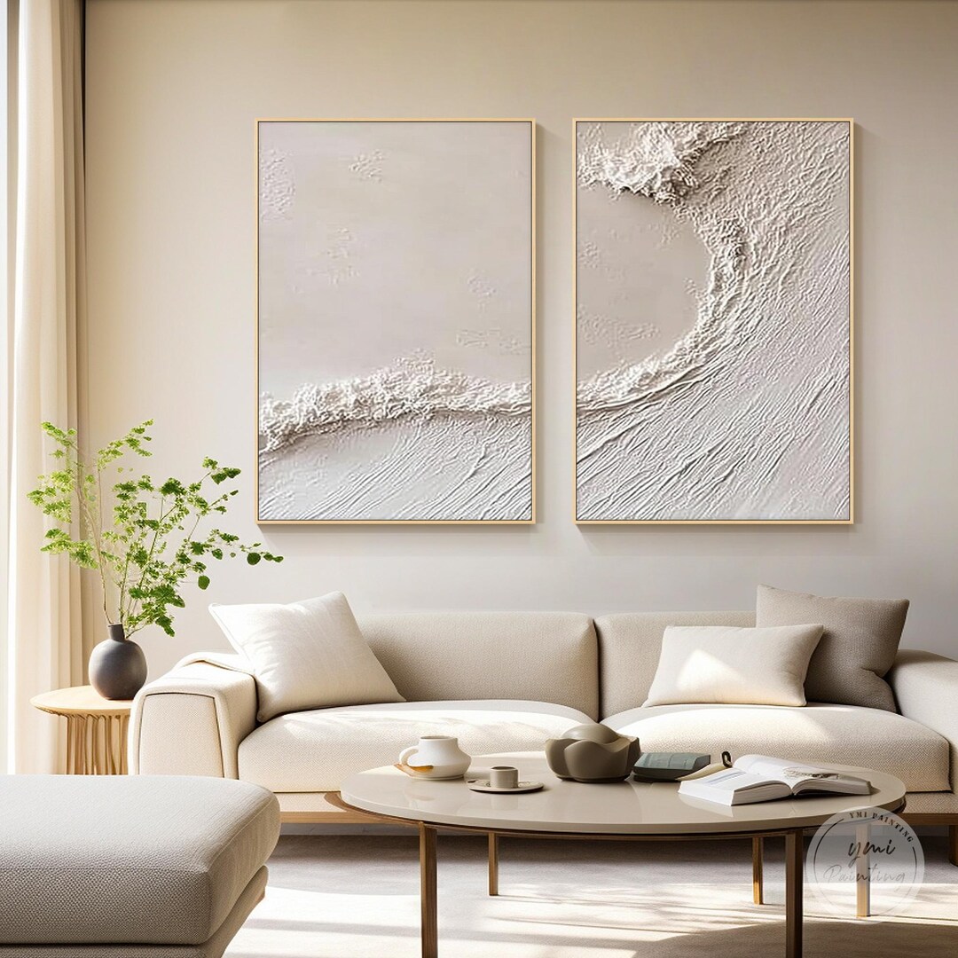 Neutral Ocean Wave Wall Art Set of 2, Textured Coastal Abstract ...