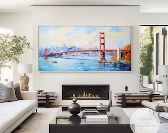 Golden Gate Bridge Impasto Oil Painting: Framed San Francisco Art