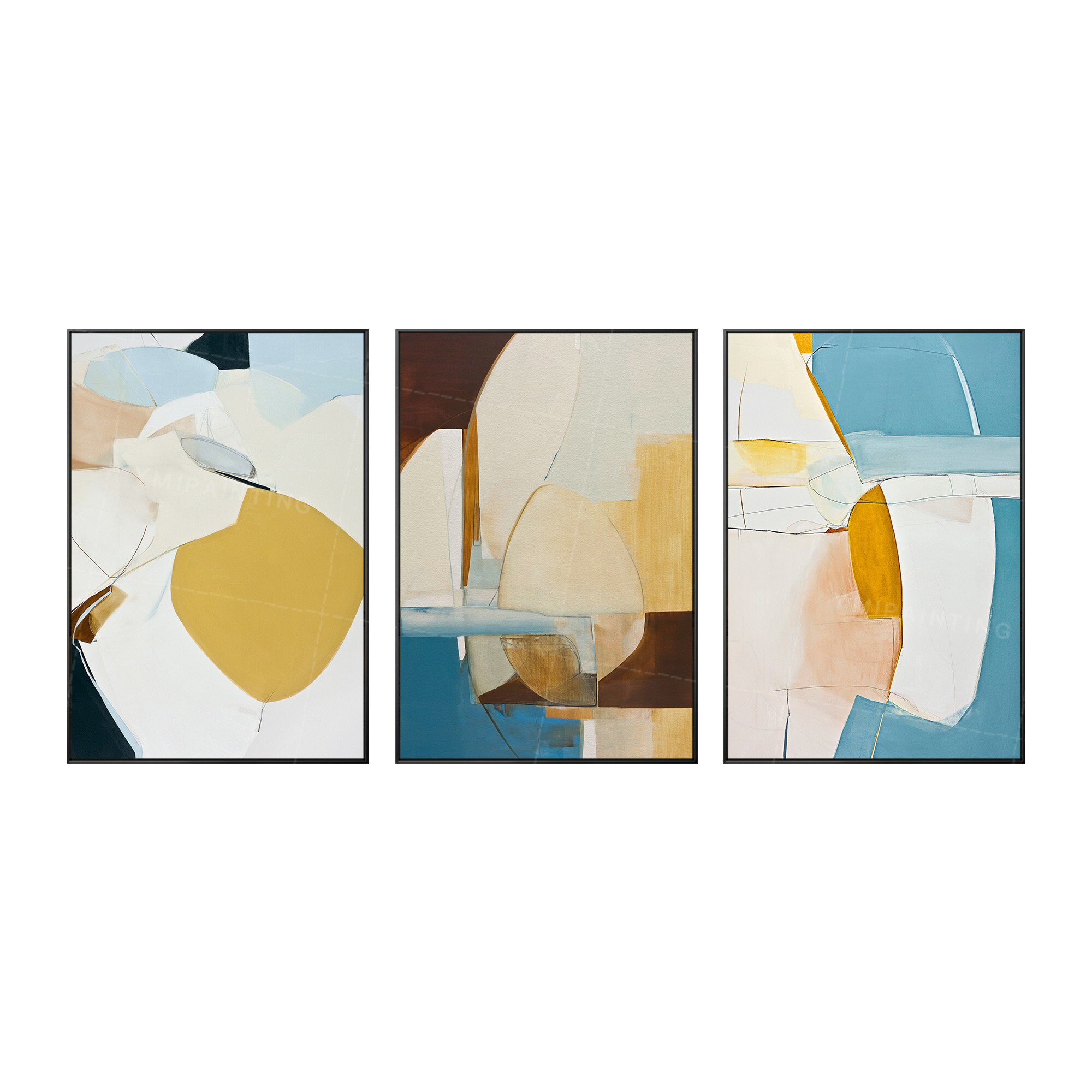 Framed Wall Art Set of 3 Wall Art Abstract Geometric Painting Etsy