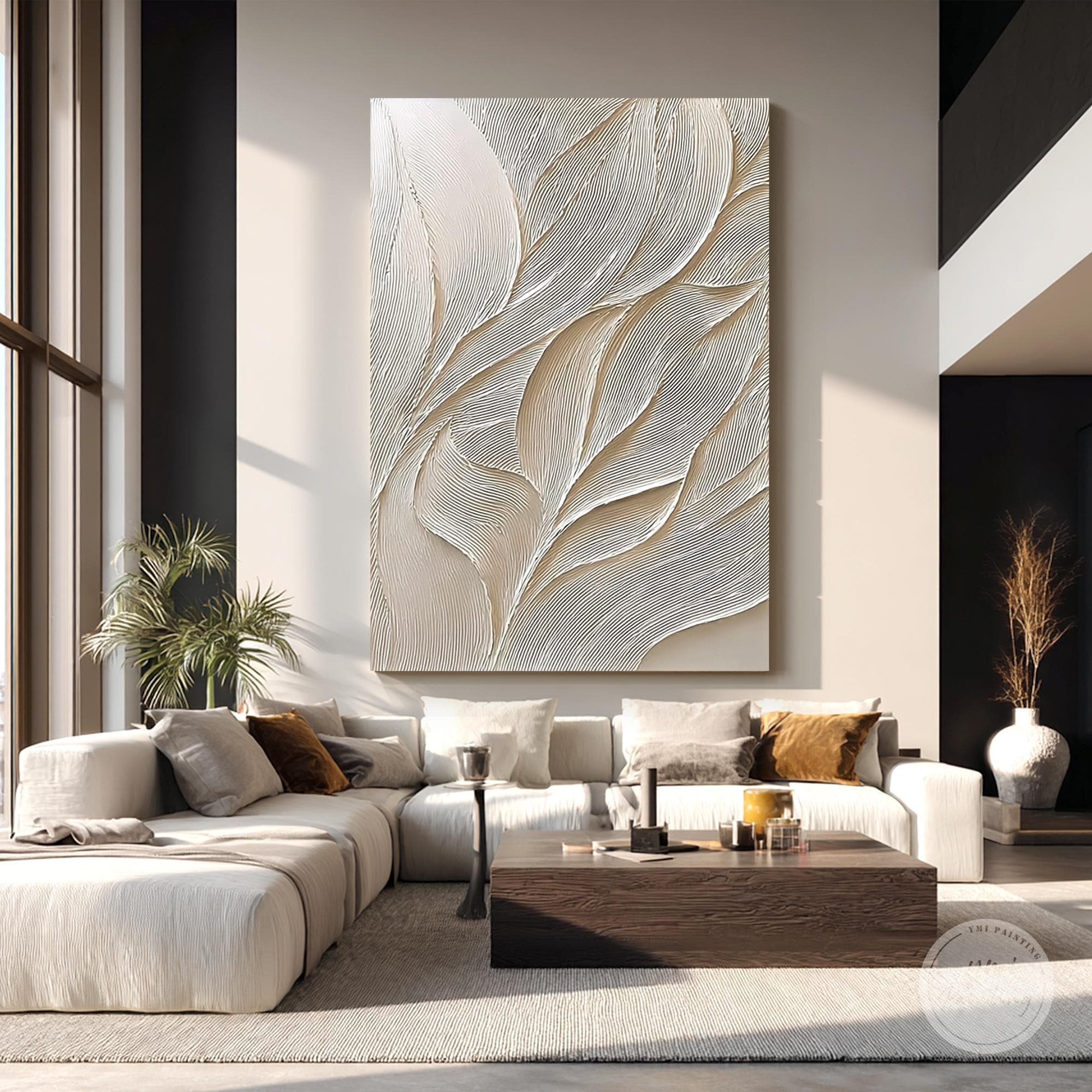 Neutral Textured Leaf Wall Art, Minimalist Beige Botanical Canvas, Oversized Wall Art,Wall Decor,Housewarming Gift,Living Room Decor