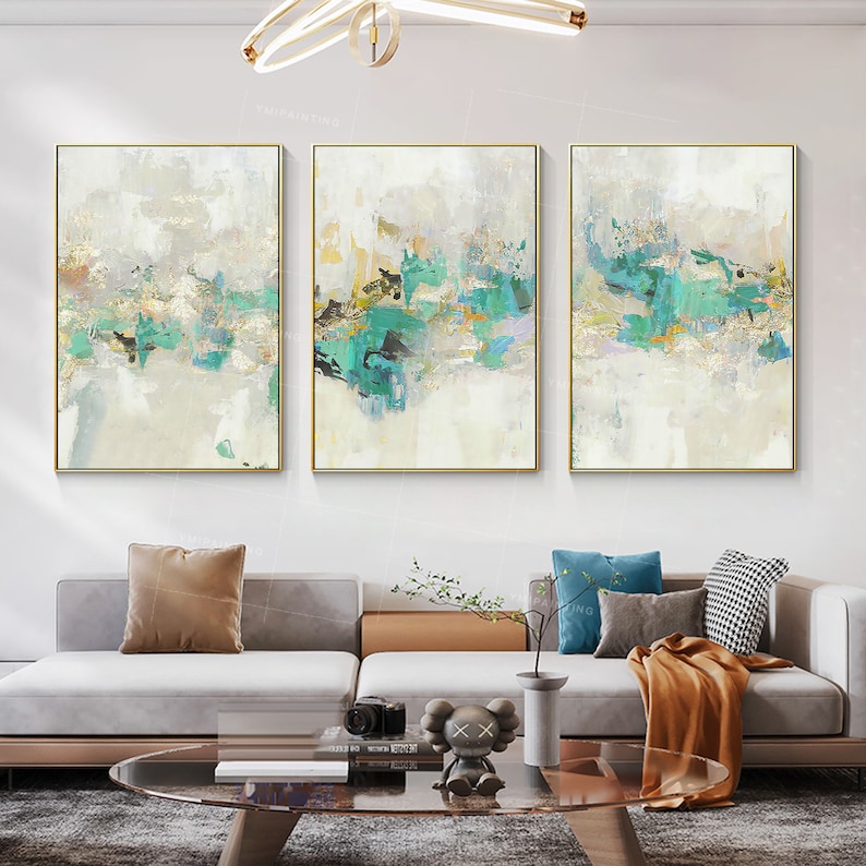 3 Piece Wall Art Framed Teal Wall Art Decor Painting on Canvas - Etsy