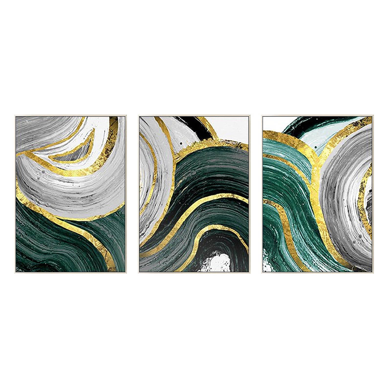 Emerald Green Wall Art Framed Set of 3 Wall Art Gold Leaf Teal Etsy