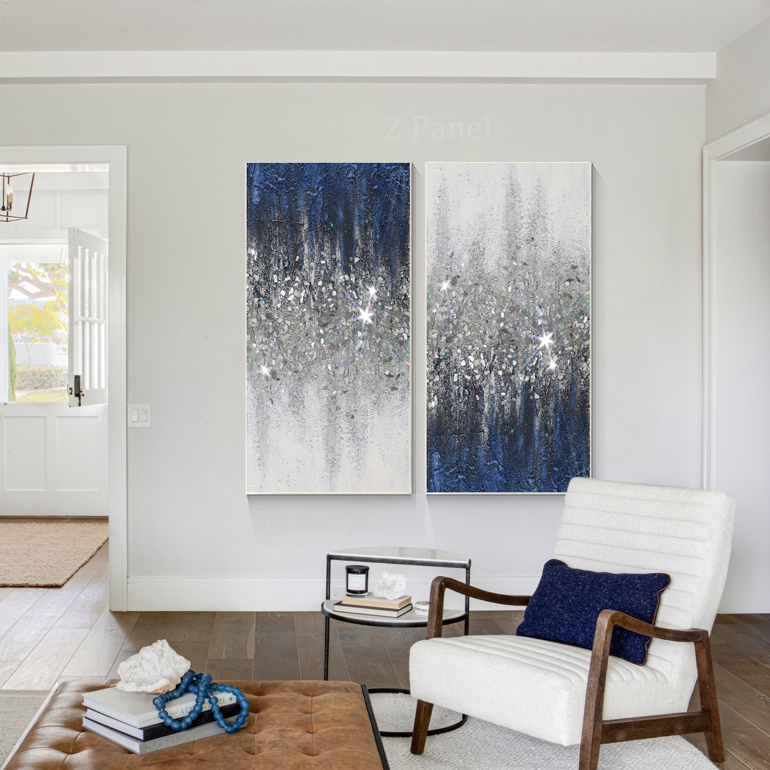 Original Crushed Glass Silver Glitter Painting Artnavy Blue Etsy Canada