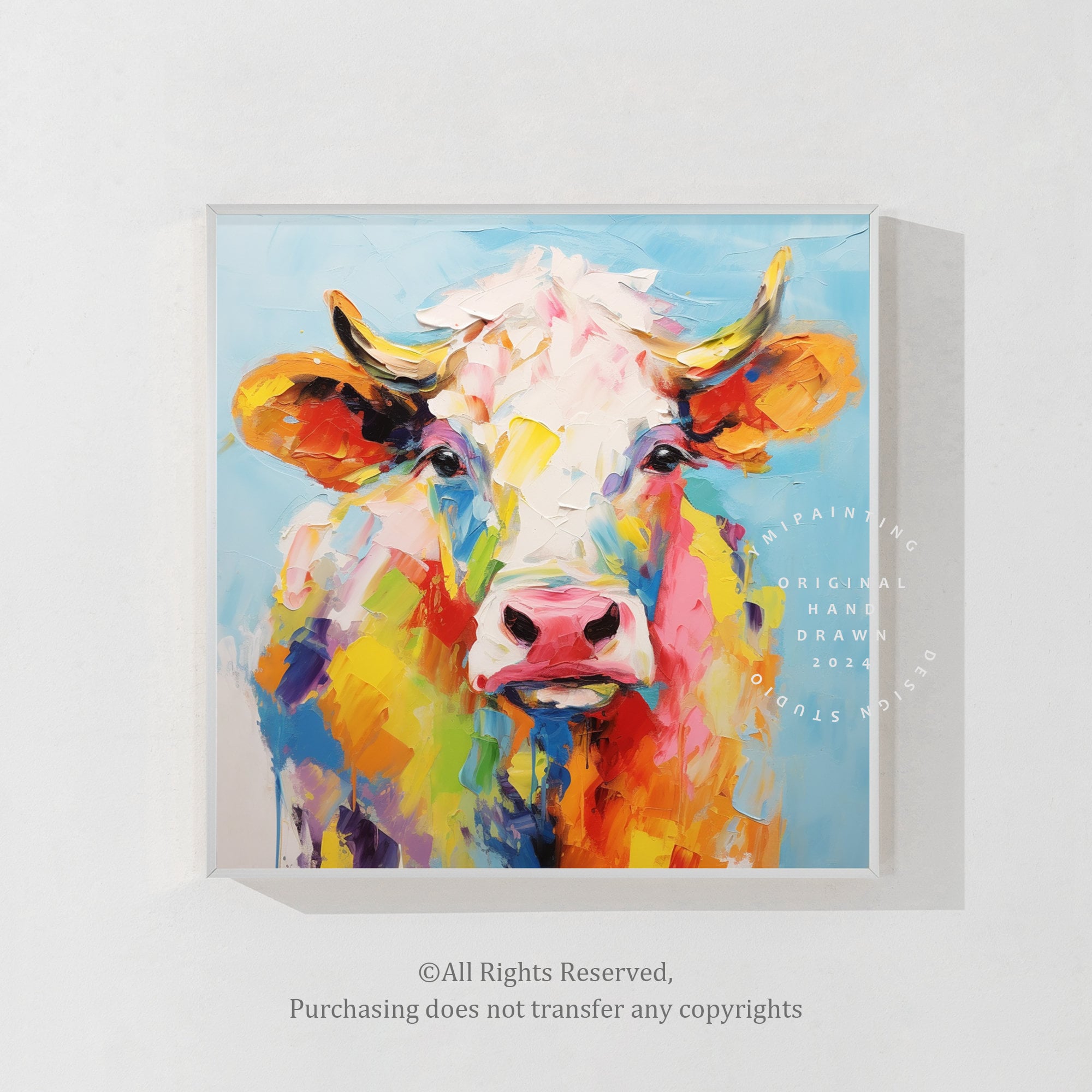 Colorful Cow Painting: Large Original Acrylic Canvas Art - Etsy