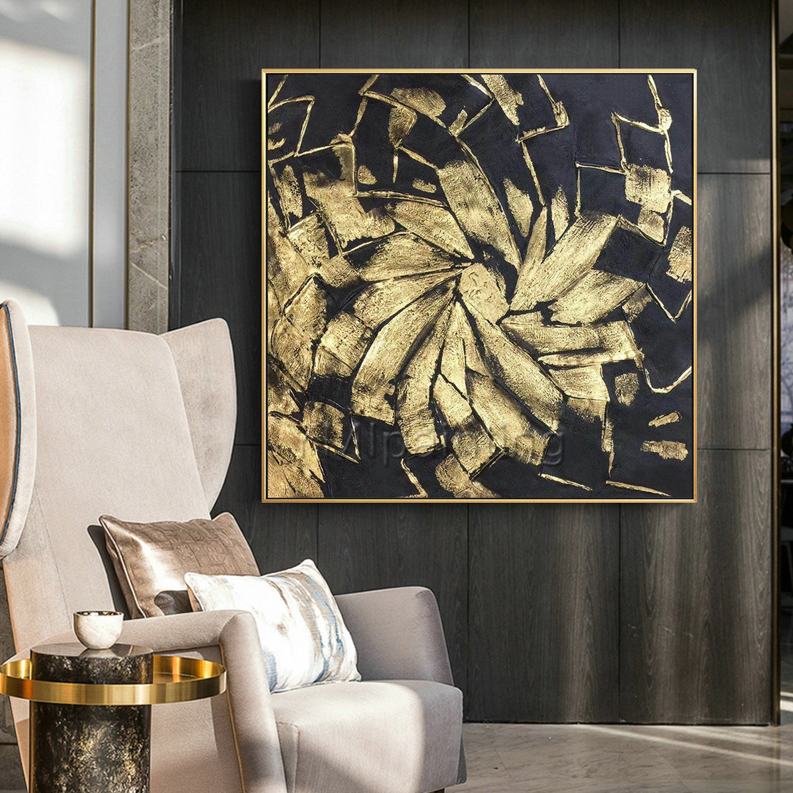 Gold and Black Modern Abstract Original Wall Art Paintings on Etsy