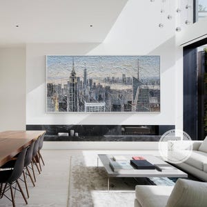 Original new york skyline,textured wall art,large framed art,nyc painting,nyc oil painting,new york city abstract wall art 36x48,Ymipaint