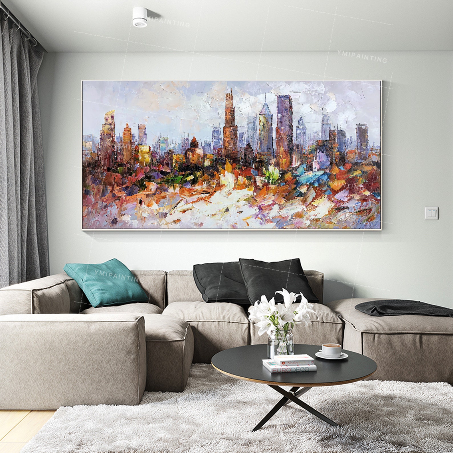 Chicago Painting Framed Wall Art Ymipainting Illinois Skyline | Etsy