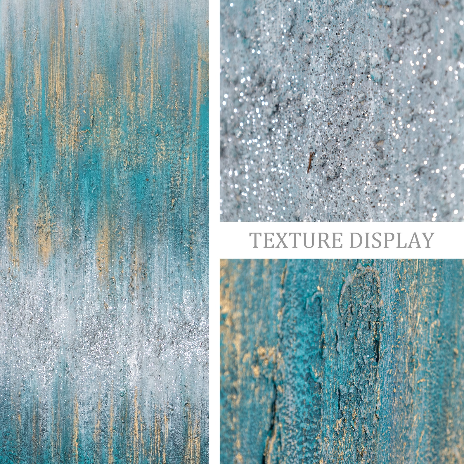 Silver Glitter Painting Originalteal Wall Artteal Etsy