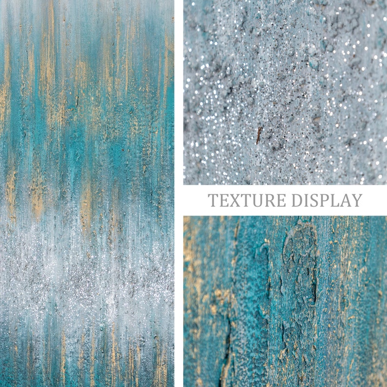 Silver Glitter Painting Originalteal Wall Artteal Etsy