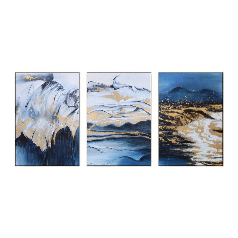 Navy Blue Wall Art 3 Piece Wall Art Abstract Mountain Set of 3 Etsy