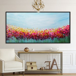Abstract red floral painting palette knife Original flower Paintings on canvas art extra large framed painting wall pictures heavy texture