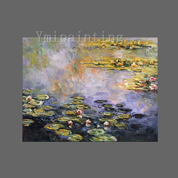 クロード・モネの睡蓮の絵画：オリジナルの蓮池の油絵（キャンバス
