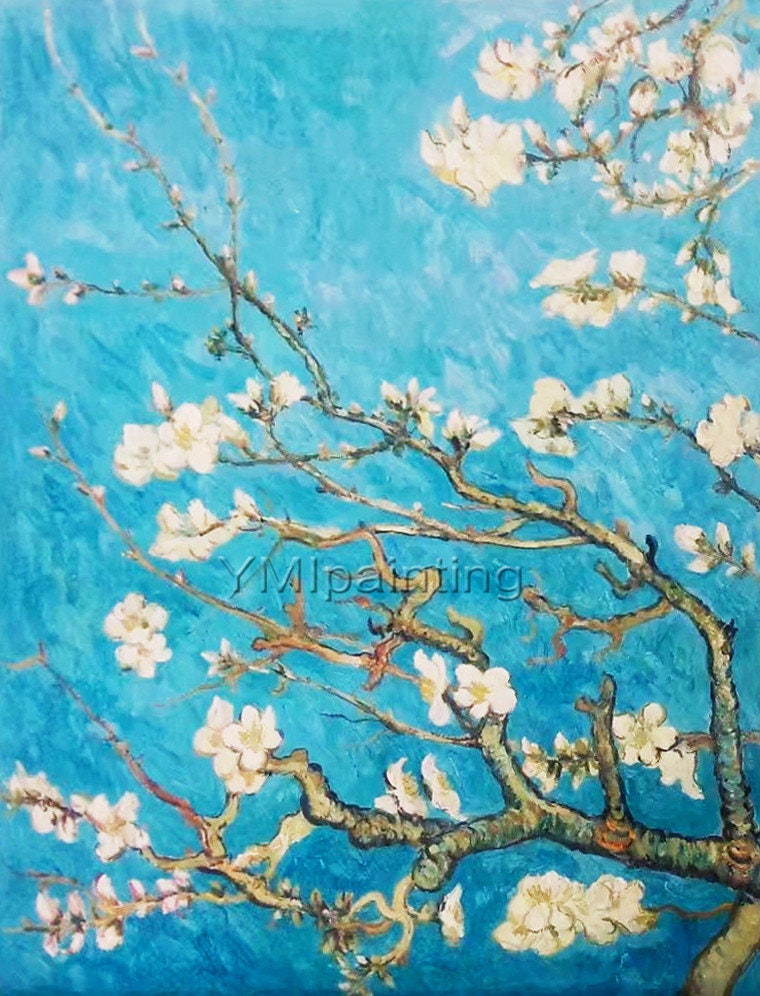 ゴッホ作「アーモンドの花」絵画：手描きキャンバスアート2枚セット