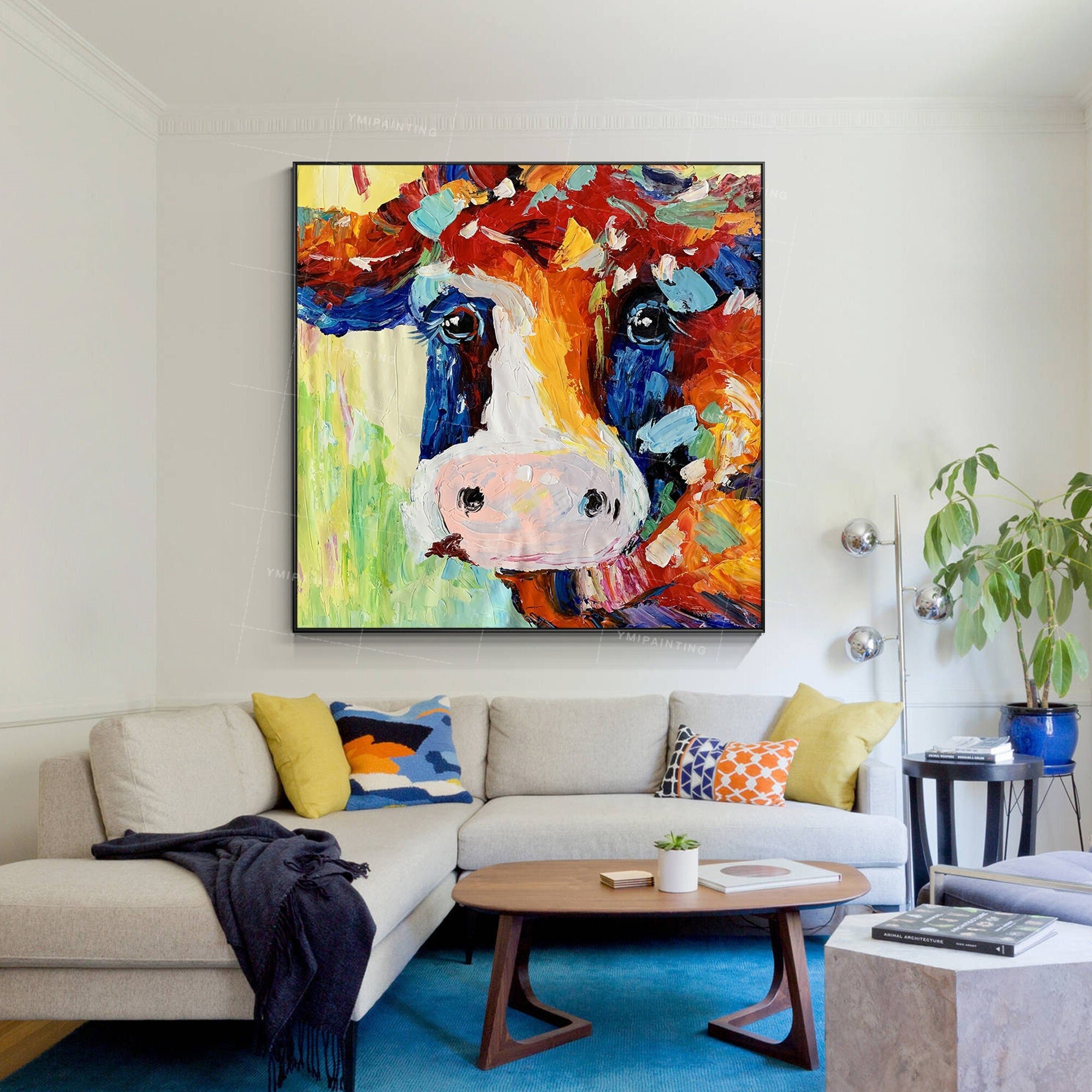 Cow Paintings on Canvas Framed Wall Art Farm Animal Painting Cow