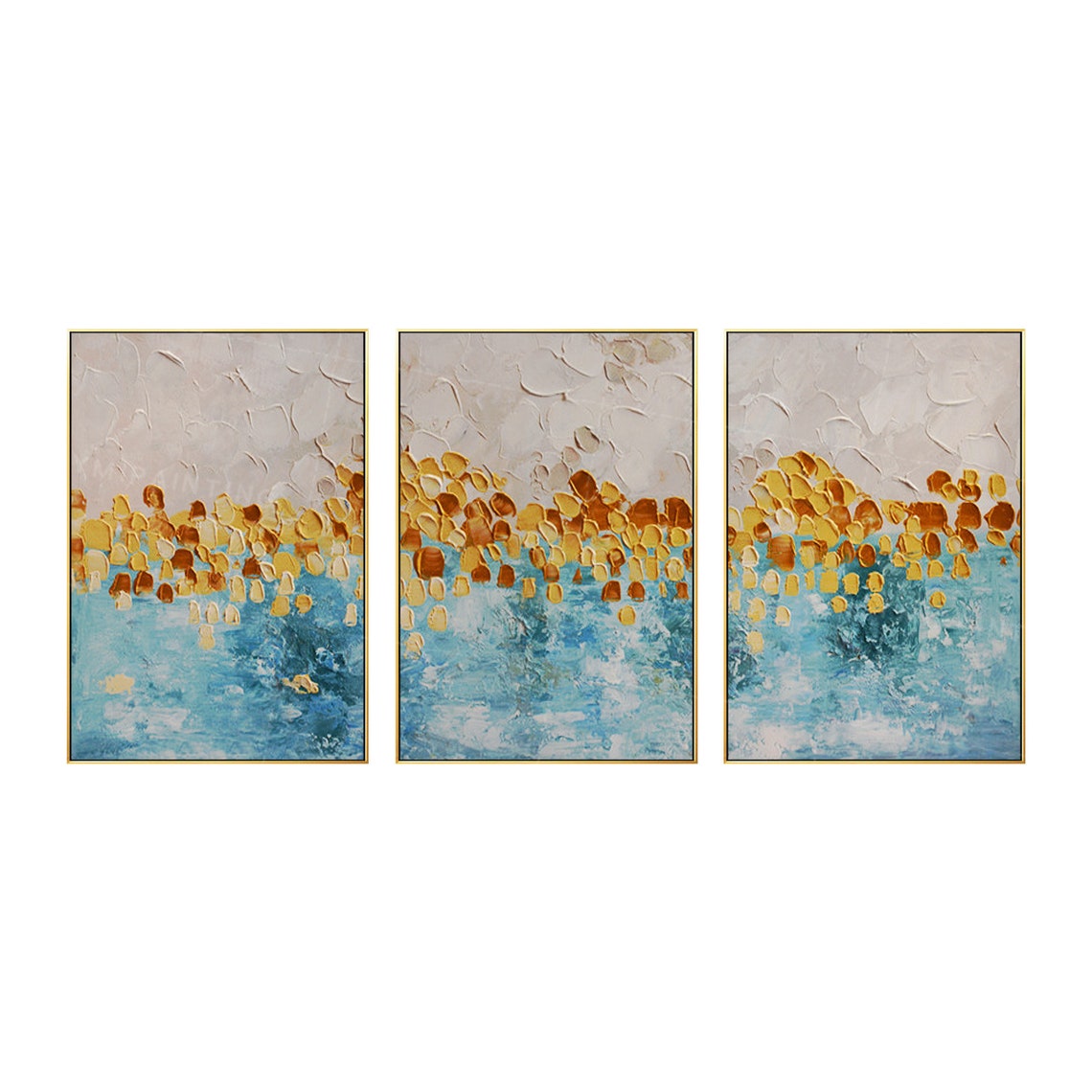 Framed painting Set of 3 wall art Gold art abstract flower Etsy