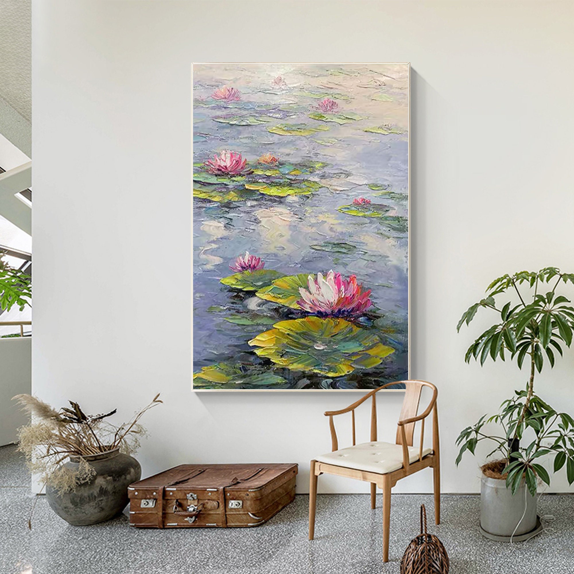クロード・モネの睡蓮の絵画：ピンクの蓮の花のアート - Etsy 日本