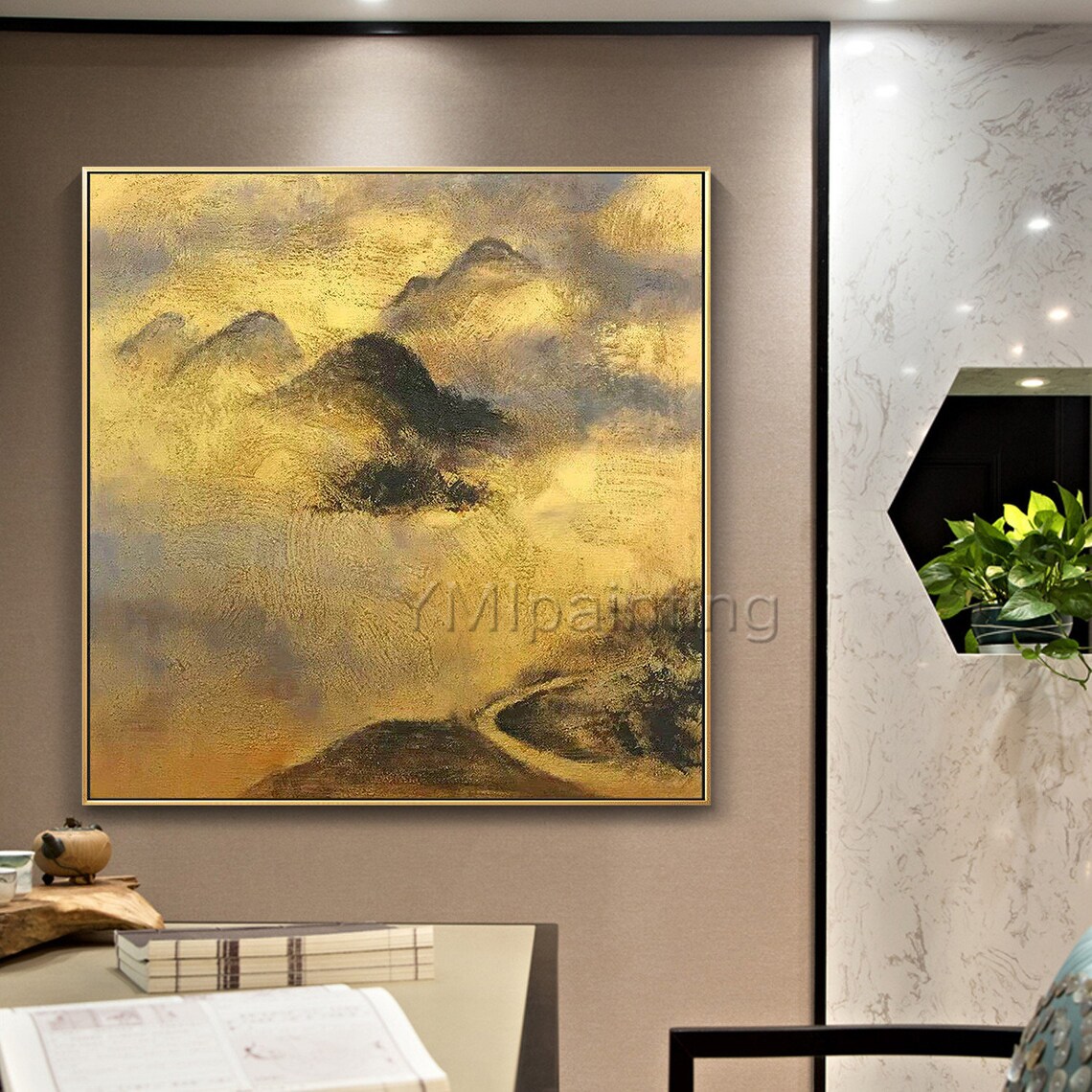 Original gold and black wall art Paintings on canvas Modern Etsy