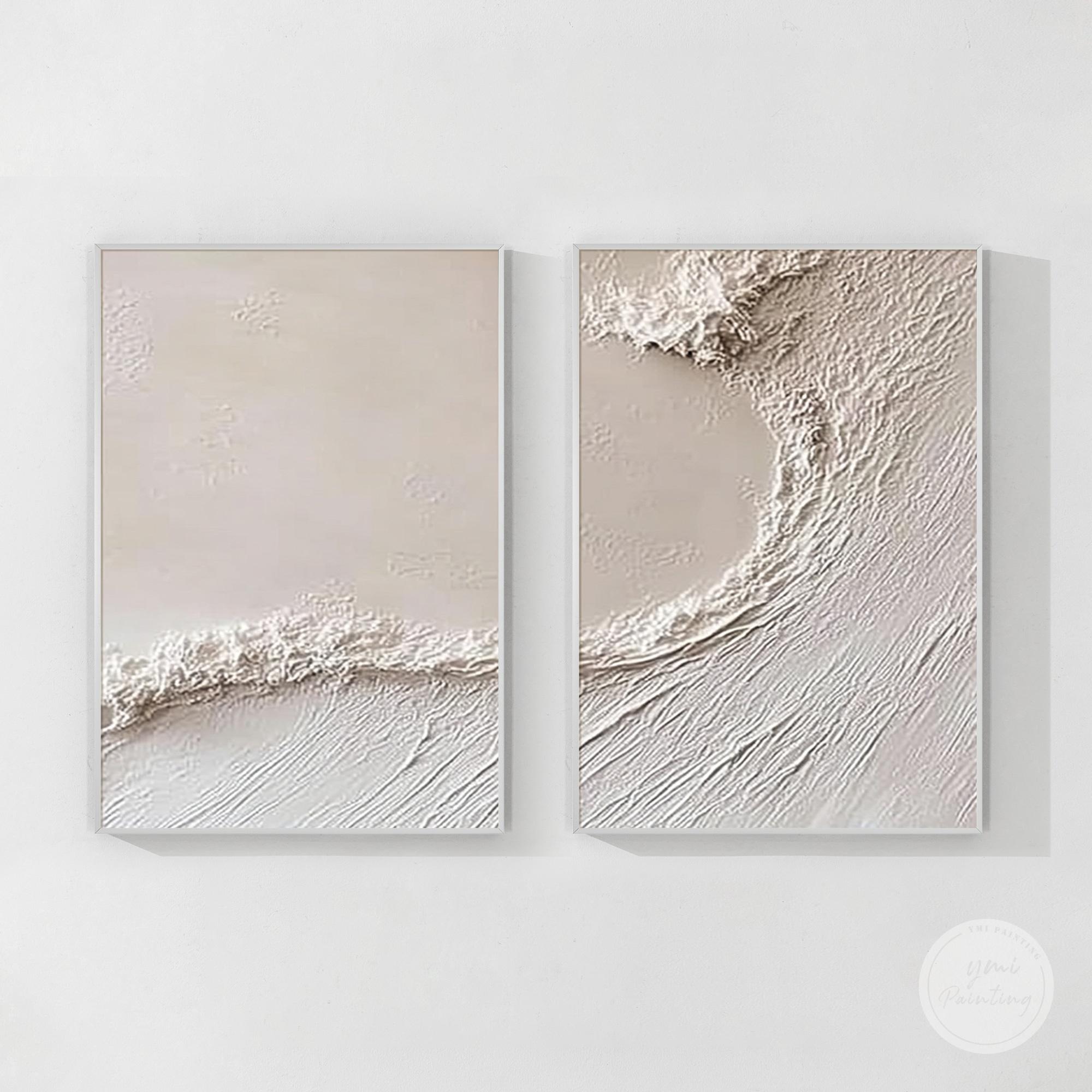 Neutral Ocean Wave Wall Art Set of 2, Beige Textured Coastal Abstract ...