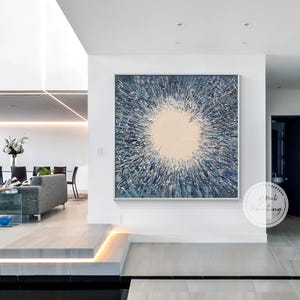 Large abstract wall art,3d textured wall art,large blue white modern wall art,abstract city art,office decor,living roome decor,Ymipaint