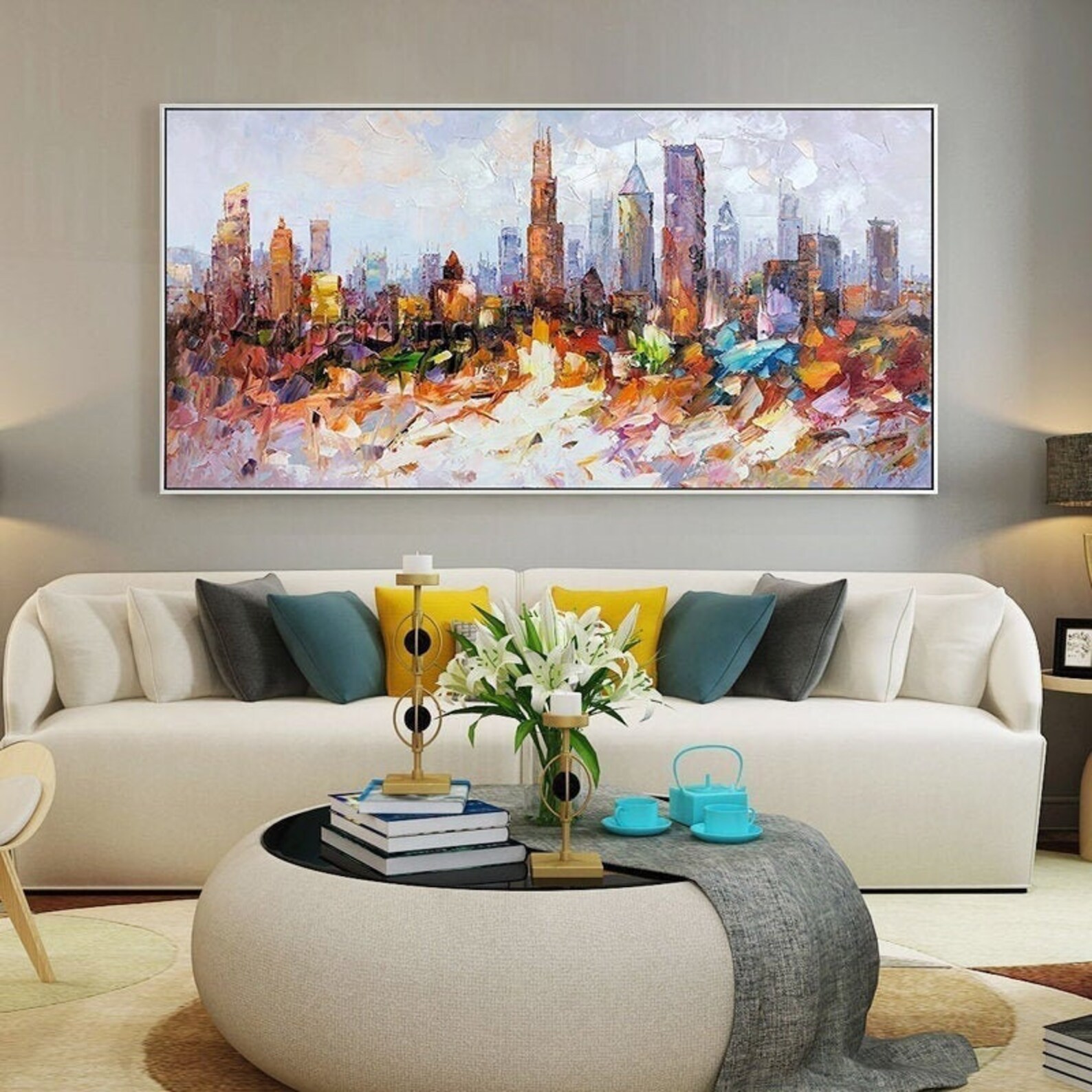 Chicago painting Framed wall art Ymipainting Illinois Skyline | Etsy