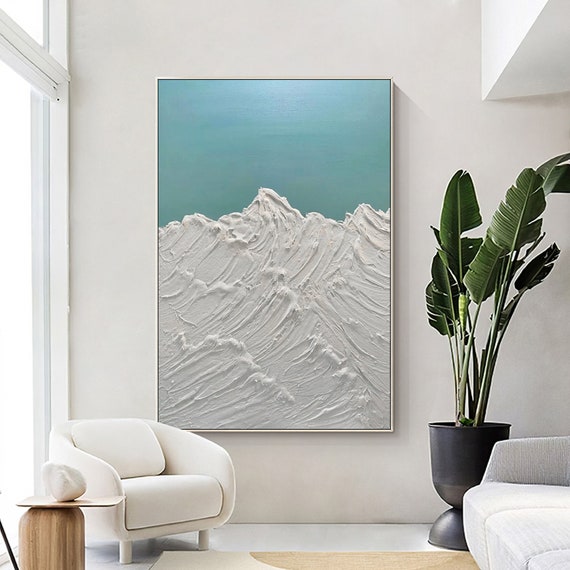 額入り抽象アクリル画：重厚な質感、青とピンクのキャンバスアート