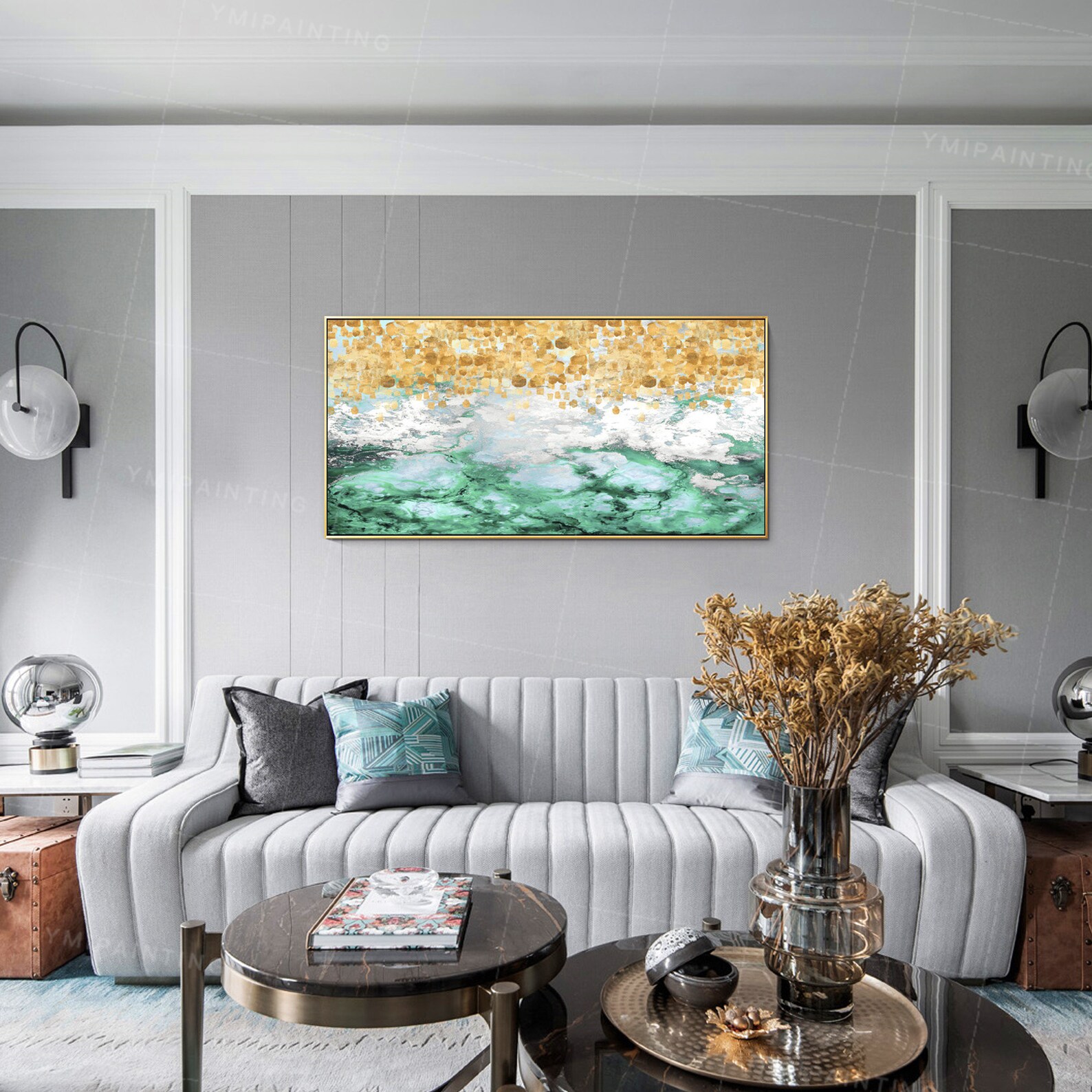 Emerald Green Framed Wall Art Gold Art Acrylic Abstract Flower Etsy