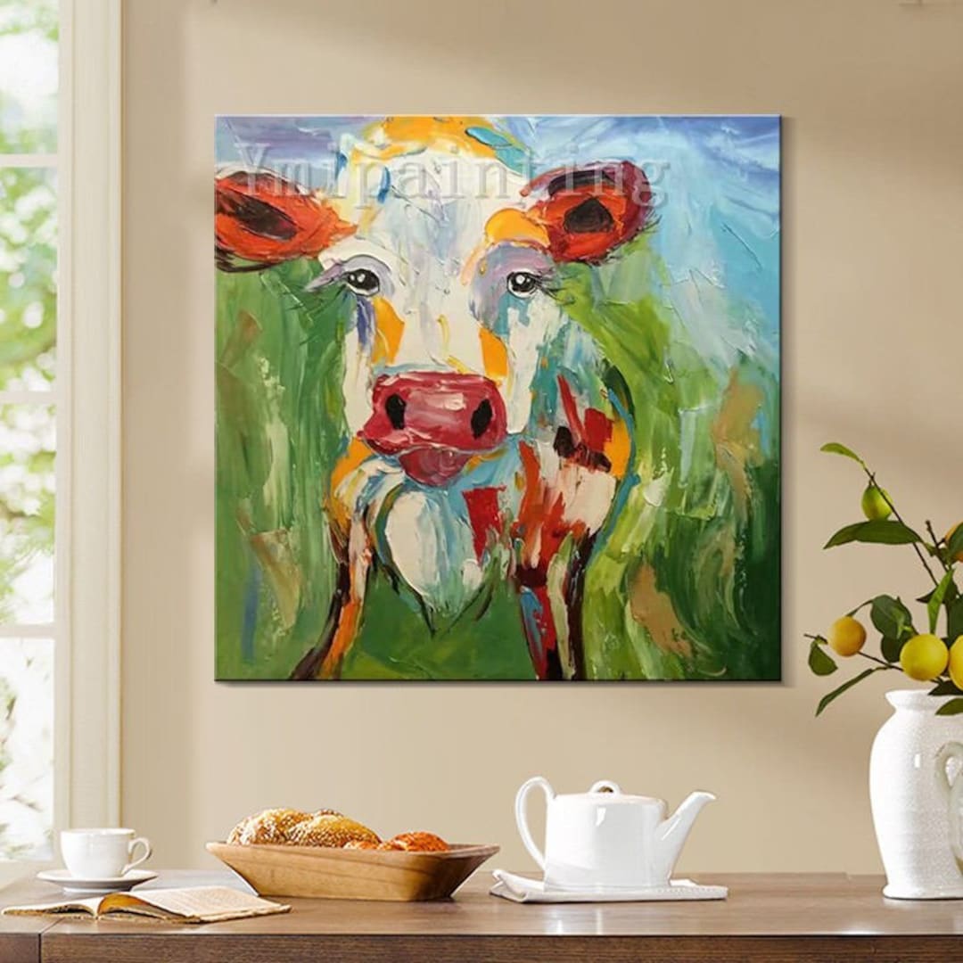Cow Paintings on Canvas Cow Art Canvas Farm Animal Painting - Etsy