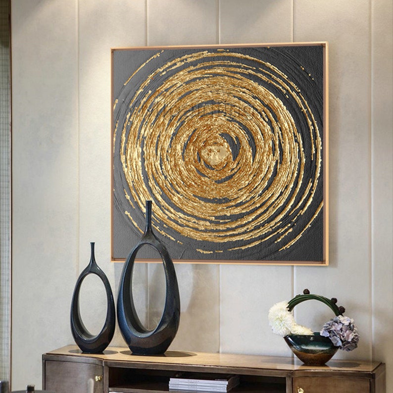 Black Gold Wall Art Acrylic Abstract Painting on Canvas Etsy