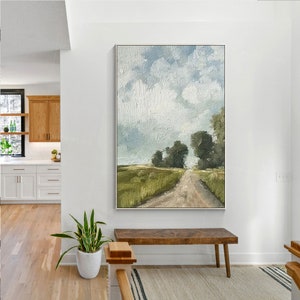 Vintage Art Landscape Art Antique Landscape Impressionism Oil Painting Framed Wall Art Large Art Countryside Road Farm Artwork|Ymipainting