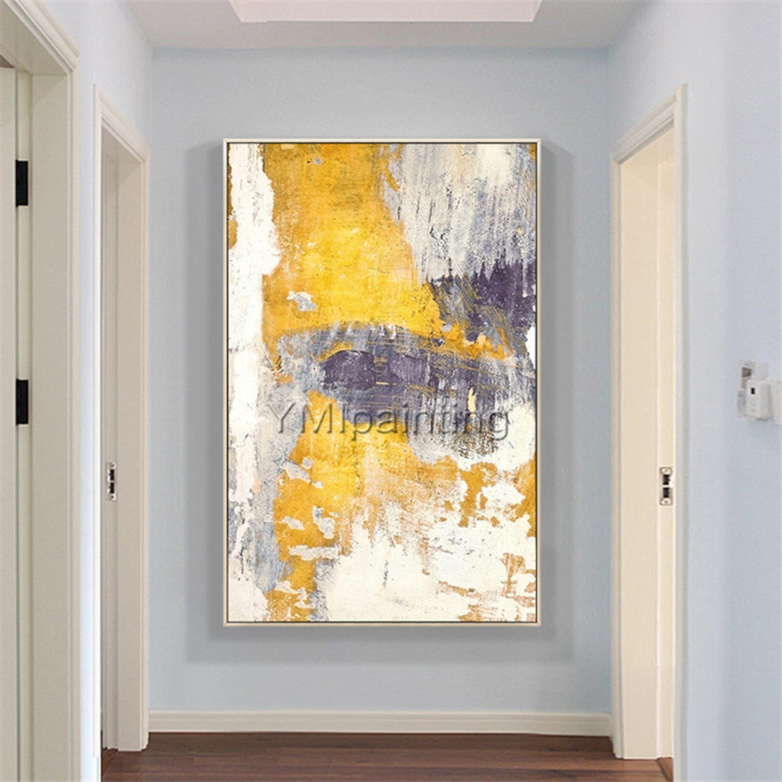 Framed Wall Art Abstract Modern Art Yellow Acrylic Paintings Etsy