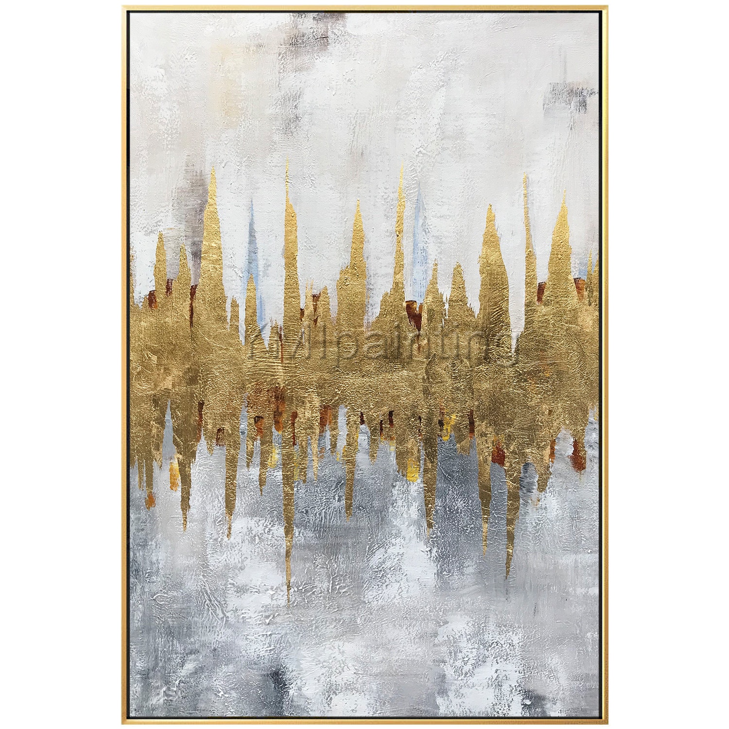 金箔の抽象画：キャンバスに描かれた大型モダンウォールアート - Etsy 日本