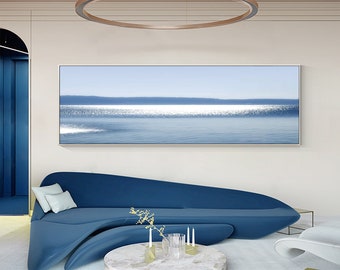 Blue abstract art,Long narrow wall art,framed art,abstrct art,modern art,light blue art,waves painting,ocean art,bedroom wall art,Ymipaint,