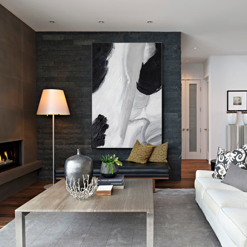 Large Black and White Abstract Painting: Modern Wall Art - Etsy