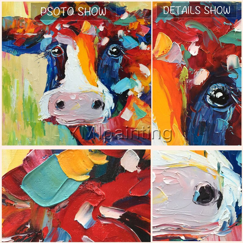 Framed Wall art Cow paintings on Canvas farm animal painting Etsy