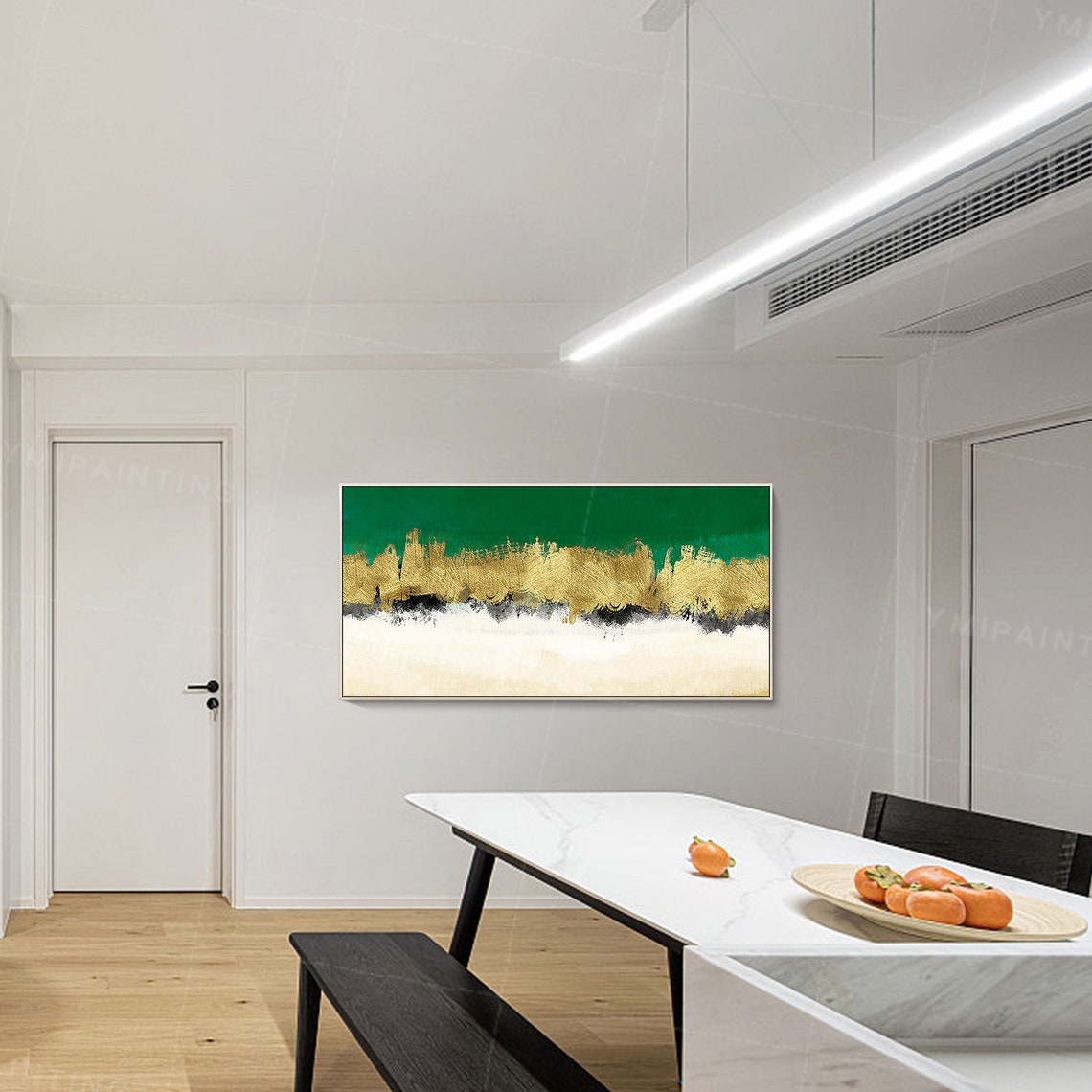 Emerald green Framed wall art Gold art acrylic abstract Etsy