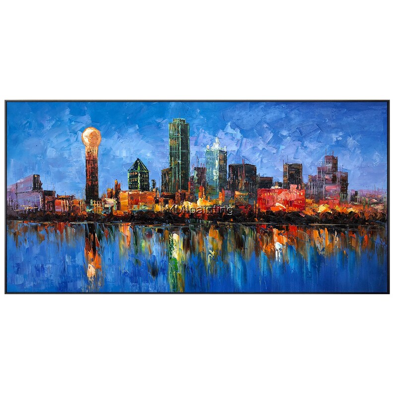 Dallas Cityscape Skyline Oil Blue Painting Original Palette Etsy
