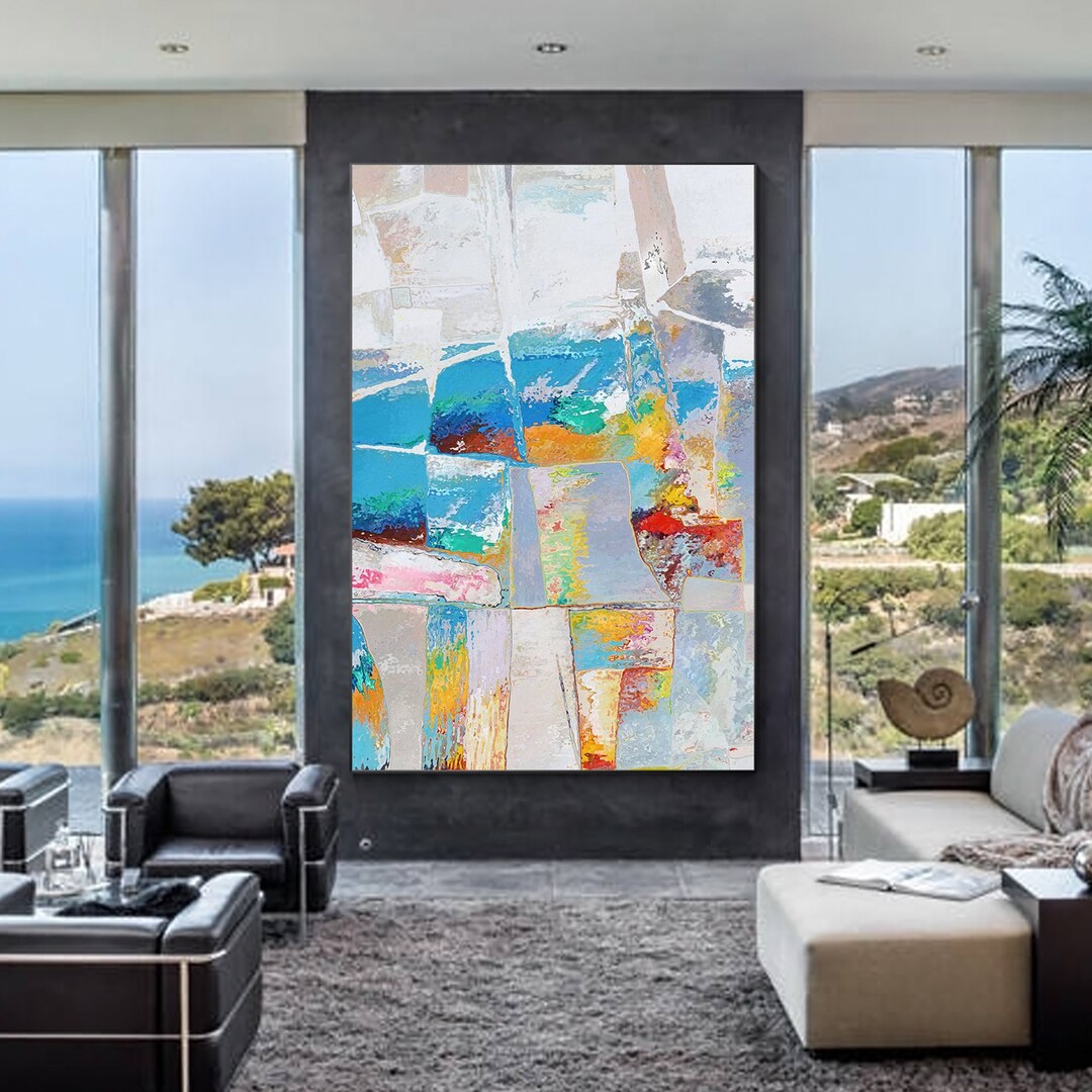 Large Colorful Geometric Painting: Modern Abstract Canvas Art - Etsy