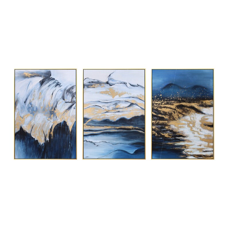 Navy Blue Wall Art 3 Piece Wall Art Abstract Mountain Set of 3 Etsy
