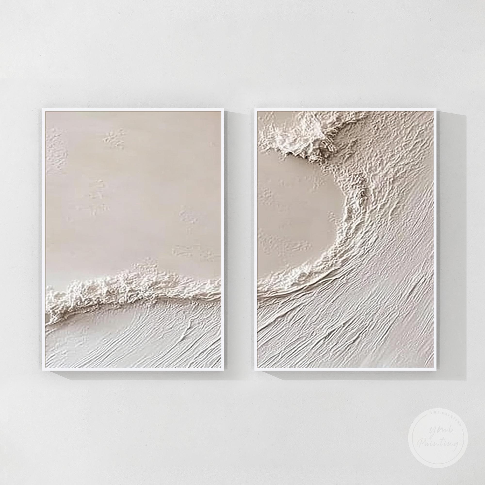 Neutral Ocean Wave Wall Art Set of 2, Beige Textured Coastal Abstract ...